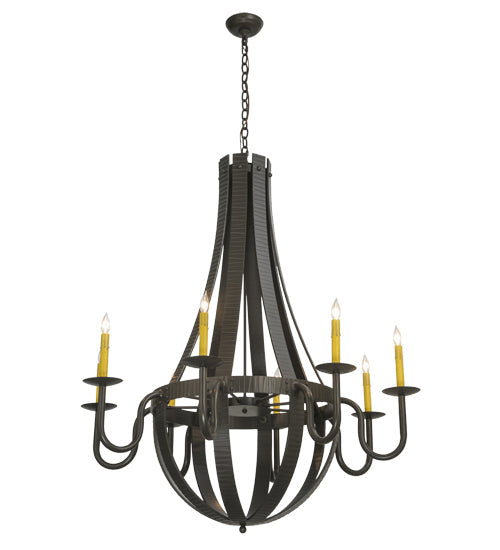 Meyda Lighting Barrel Stave 42" 8-Light Timeless Bronze Metallo Chandelier With Faux Candlelight