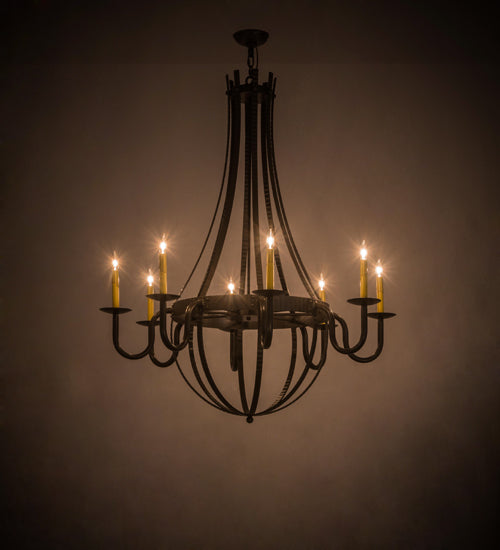 Meyda Lighting Barrel Stave 42" 8-Light Timeless Bronze Metallo Chandelier With Ivory Faux Candlelight