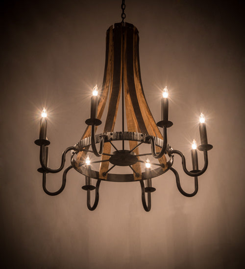 Meyda Lighting Barrel Stave 43" 8-Light Costello Black Madera Chandelier With Black Faux Candlelight