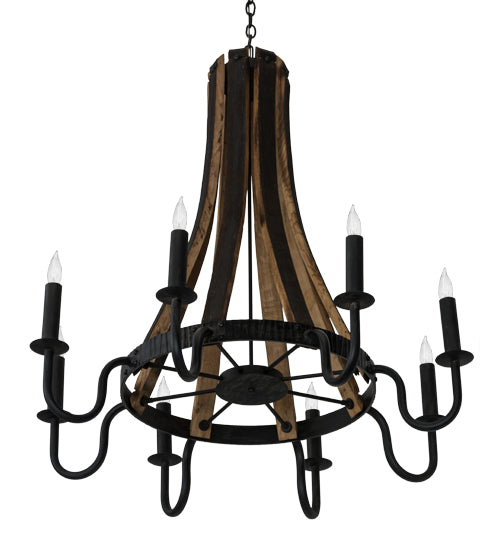 Meyda Lighting Barrel Stave 43" 8-Light Costello Black Madera Chandelier With Black Faux Candlelight