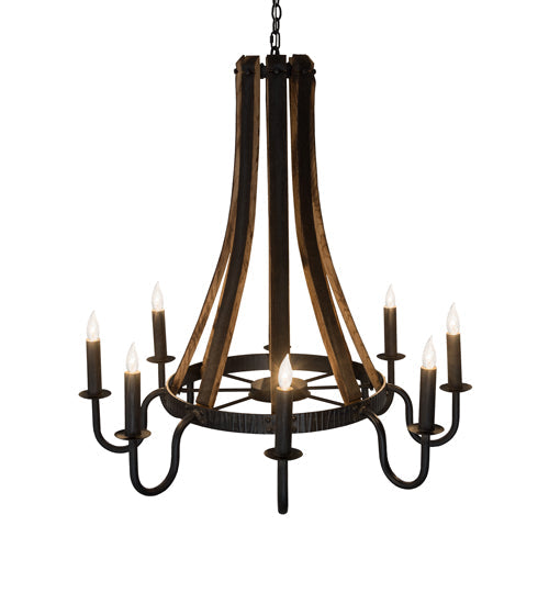 Meyda Lighting Barrel Stave 43" 8-Light Costello Black Madera Chandelier With Black Faux Candlelight