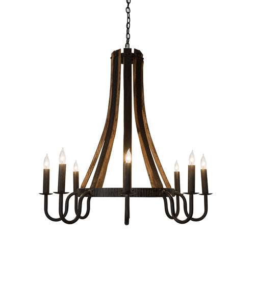 Meyda Lighting Barrel Stave 43" 8-Light Costello Black Madera Chandelier With Black Faux Candlelight