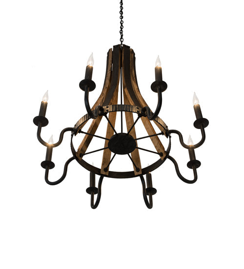 Meyda Lighting Barrel Stave 43" 8-Light Costello Black Madera Chandelier With Black Faux Candlelight