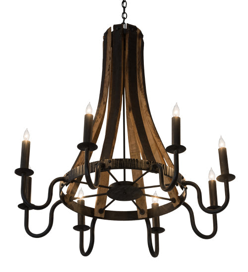 Meyda Lighting Barrel Stave 43" 8-Light Costello Black Madera Chandelier With Black Faux Candlelight