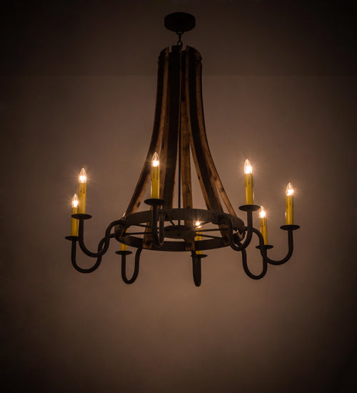 Meyda Lighting Barrel Stave 43" 8-Light Costello Black & Natural Wood Madera Chandelier