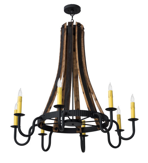 Meyda Lighting Barrel Stave 43" 8-Light Costello Black & Natural Wood Madera Chandelier