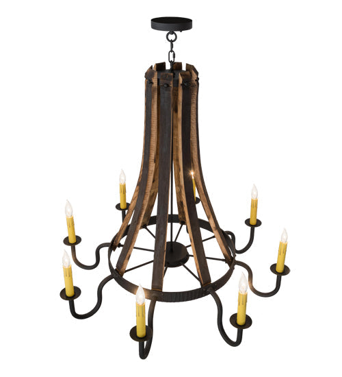 Meyda Lighting Barrel Stave 43" 8-Light Costello Black & Natural Wood Madera Chandelier