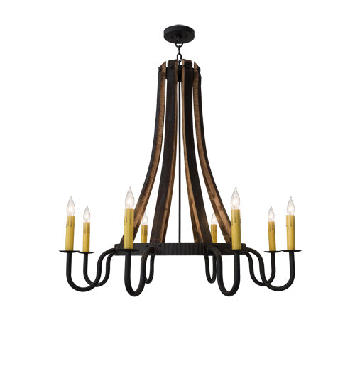 Meyda Lighting Barrel Stave 43" 8-Light Costello Black & Natural Wood Madera Chandelier