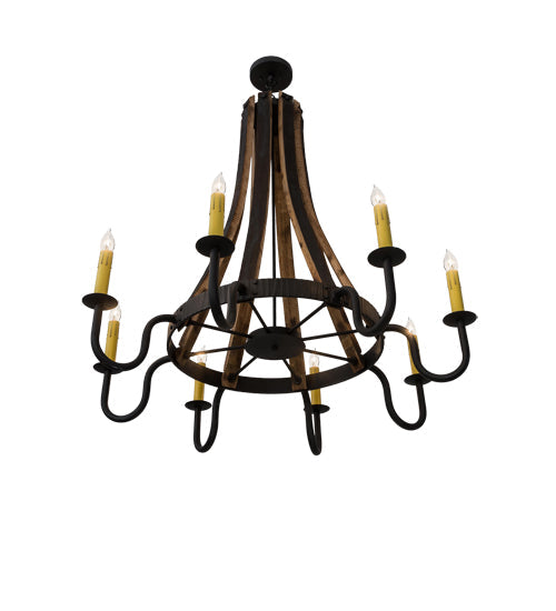 Meyda Lighting Barrel Stave 43" 8-Light Costello Black & Natural Wood Madera Chandelier