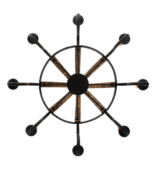 Meyda Lighting Barrel Stave 43" 8-Light Costello Black & Natural Wood Madera Chandelier