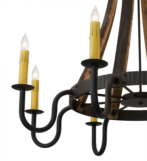 Meyda Lighting Barrel Stave 43" 8-Light Costello Black & Natural Wood Madera Chandelier