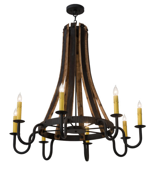 Meyda Lighting Barrel Stave 43" 8-Light Costello Black & Natural Wood Madera Chandelier
