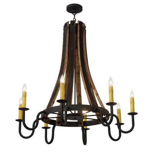 Meyda Lighting Barrel Stave 43" 8-Light Costello Black & Natural Wood Madera Chandelier