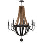 Meyda Lighting Barrel Stave 43" 8-Light Wrought Iron & Natural Wood Madera Chandelier With Black Faux Candlelight