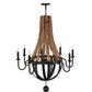 Meyda Lighting Barrel Stave 43" 8-Light Wrought Iron & Natural Wood Madera Chandelier With Black Faux Candlelight