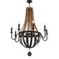 Meyda Lighting Barrel Stave 43" 8-Light Wrought Iron & Natural Wood Madera Chandelier With Black Faux Candlelight