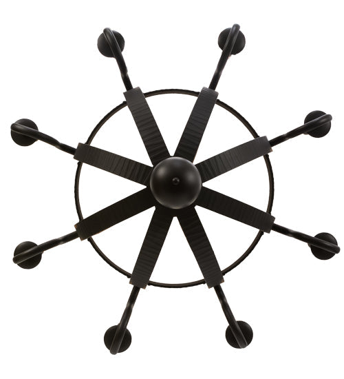 Meyda Lighting Barrel Stave 43" 8-Light Wrought Iron & Natural Wood Madera Chandelier With Black Faux Candlelight
