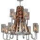 Meyda Lighting Barrel Stave 44" 12-Light 2-Tier Brushed Nickel Winter Maple Chandelier With Clear and Black Shade Glass