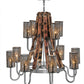 Meyda Lighting Barrel Stave 44" 12-Light 2-Tier Brushed Nickel Winter Maple Chandelier With Clear and Black Shade Glass