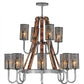 Meyda Lighting Barrel Stave 44" 12-Light 2-Tier Brushed Nickel Winter Maple Chandelier With Clear and Black Shade Glass