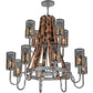 Meyda Lighting Barrel Stave 44" 12-Light 2-Tier Brushed Nickel Winter Maple Chandelier With Clear and Black Shade Glass