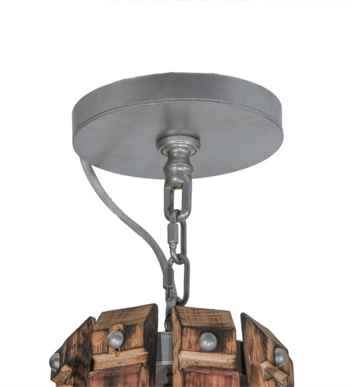 Meyda Lighting Barrel Stave 44" 12-Light 2-Tier Brushed Nickel Winter Maple Chandelier With Clear and Black Shade Glass