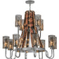 Meyda Lighting Barrel Stave 44" 12-Light 2-Tier Brushed Nickel Winter Maple Chandelier With Clear and Black Shade Glass