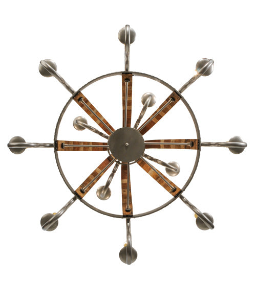 Meyda Lighting Barrel Stave 44" 12-Light 2-Tier Nickel Powder Coat Madera Chandelier With Ivory Faux Candlelight