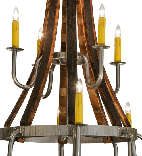 Meyda Lighting Barrel Stave 44" 12-Light 2-Tier Nickel Powder Coat Madera Chandelier With Ivory Faux Candlelight