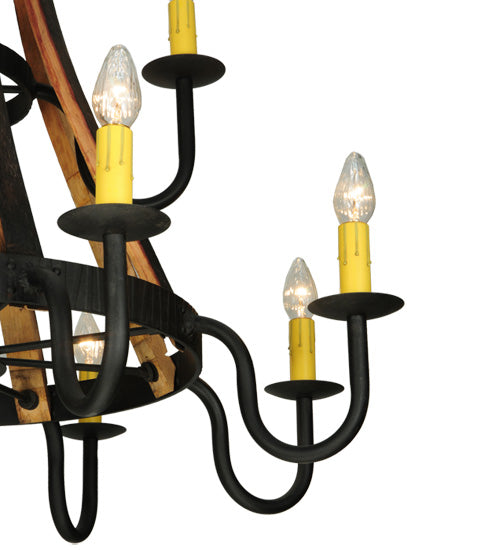 Meyda Lighting Barrel Stave 44" 12-Light 2-Tier Wrought Iron Madera Chandelier With Ivory Faux Candlelight