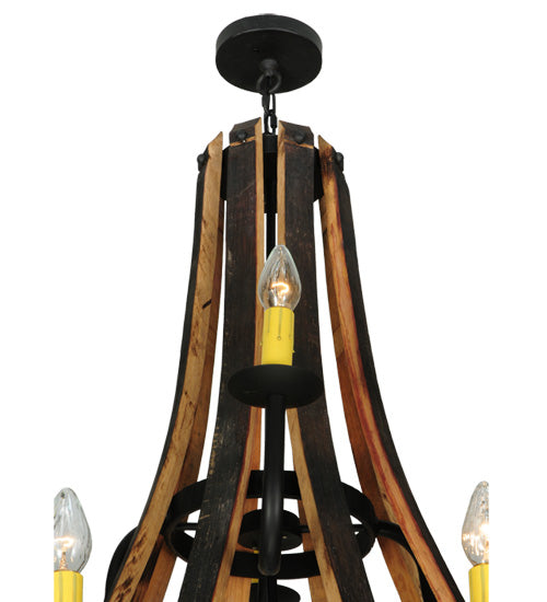 Meyda Lighting Barrel Stave 44" 12-Light 2-Tier Wrought Iron Madera Chandelier With Ivory Faux Candlelight