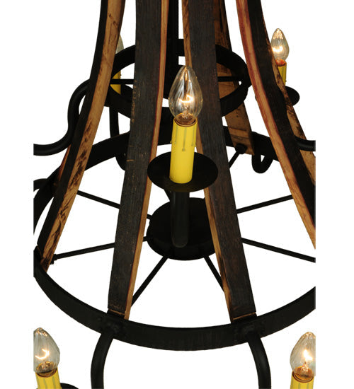 Meyda Lighting Barrel Stave 44" 12-Light 2-Tier Wrought Iron Madera Chandelier With Ivory Faux Candlelight