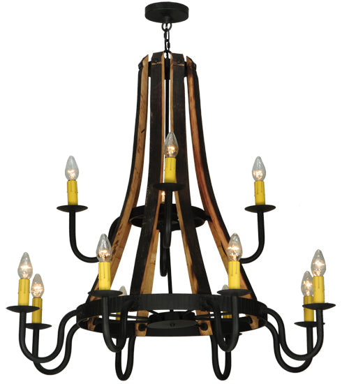 Meyda Lighting Barrel Stave 44" 12-Light 2-Tier Wrought Iron Madera Chandelier With Ivory Faux Candlelight