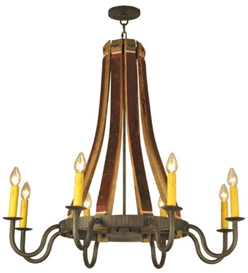 Meyda Lighting Barrel Stave 44" 8-Light Antique Iron Gate Madera Chandelier With Ivory Faux Candlelight