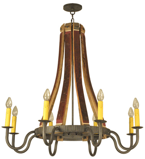 Meyda Lighting Barrel Stave 44" 8-Light Antique Iron Gate Madera Chandelier With Ivory Faux Candlelight