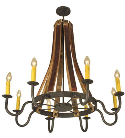 Meyda Lighting Barrel Stave 44" 8-Light Antique Iron Gate Madera Chandelier With Ivory Faux Candlelight