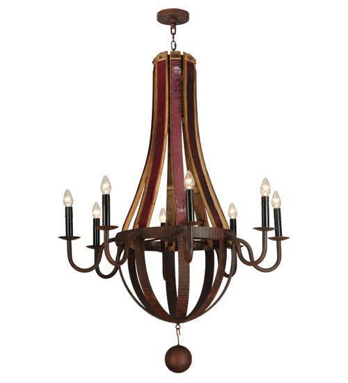 Meyda Lighting Barrel Stave 44" 8-Light Rusty Nail Metallo Chandelier With Black Faux Candlelight