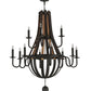 Meyda Lighting Barrel Stave 48" 12-Light 2-Tier Coffee Bean Madera Chandelier With Black Faux Candlelight