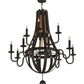 Meyda Lighting Barrel Stave 48" 12-Light 2-Tier Coffee Bean Madera Chandelier With Black Faux Candlelight
