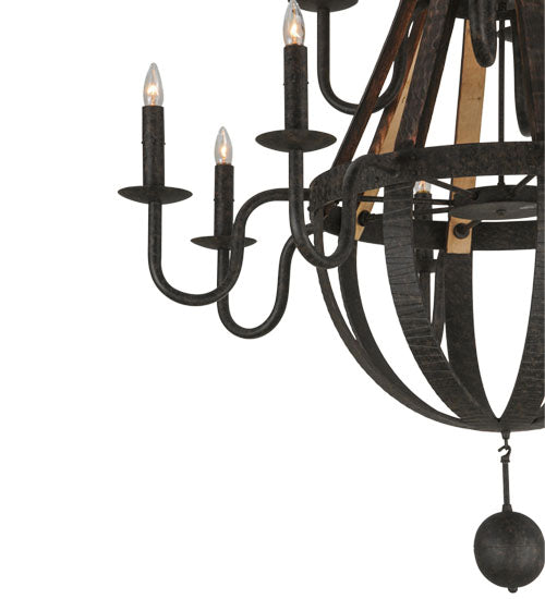 Meyda Lighting Barrel Stave 48" 12-Light 2-Tier Coffee Bean Madera Chandelier With Black Faux Candlelight