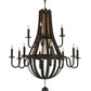 Meyda Lighting Barrel Stave 48" 12-Light 2-Tier Coffee Bean Madera Chandelier With Black Faux Candlelight