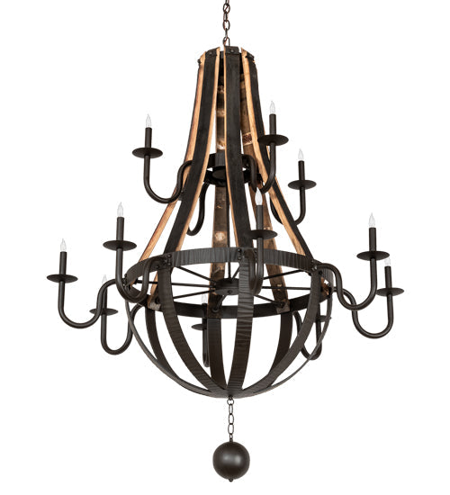 Meyda Lighting Barrel Stave 48" 12-Light 2-Tier Natural Wood & Oil Rubbed Bronze Madera Chandelier