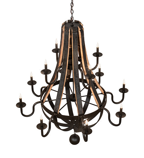 Meyda Lighting Barrel Stave 48" 12-Light 2-Tier Natural Wood & Oil Rubbed Bronze Madera Chandelier