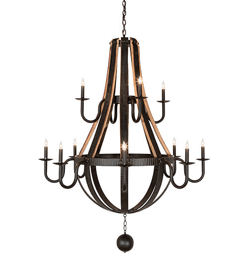Meyda Lighting Barrel Stave 48" 12-Light 2-Tier Natural Wood & Oil Rubbed Bronze Madera Chandelier