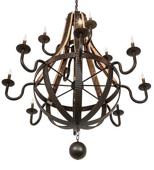 Meyda Lighting Barrel Stave 48" 12-Light 2-Tier Natural Wood & Oil Rubbed Bronze Madera Chandelier
