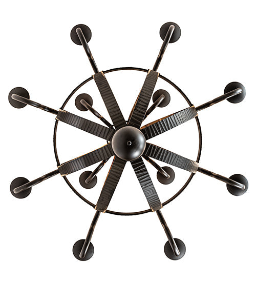 Meyda Lighting Barrel Stave 48" 12-Light 2-Tier Natural Wood & Oil Rubbed Bronze Madera Chandelier