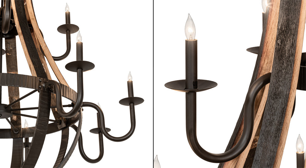 Meyda Lighting Barrel Stave 48" 12-Light 2-Tier Natural Wood & Oil Rubbed Bronze Madera Chandelier