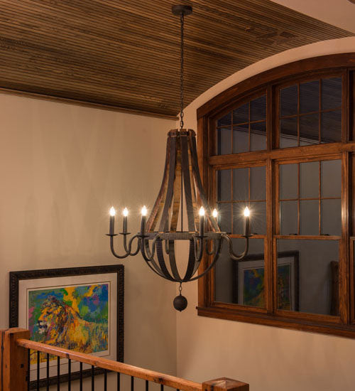 Meyda Lighting Barrel Stave 48" 8-Light Coffee Bean Madera Chandelier With Ivory Faux Candlelight