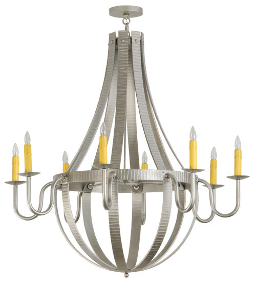 Meyda Lighting Barrel Stave 48" 8-Light Nickel Powder Coat Metallo Chandelier With Ivory Faux Candlelight