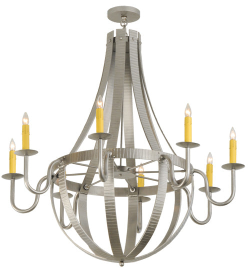 Meyda Lighting Barrel Stave 48" 8-Light Nickel Powder Coat Metallo Chandelier With Ivory Faux Candlelight
